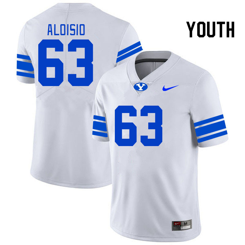 Youth #63 Mac Aloisio BYU Cougars College Football Jerseys Stitched-White - Click Image to Close